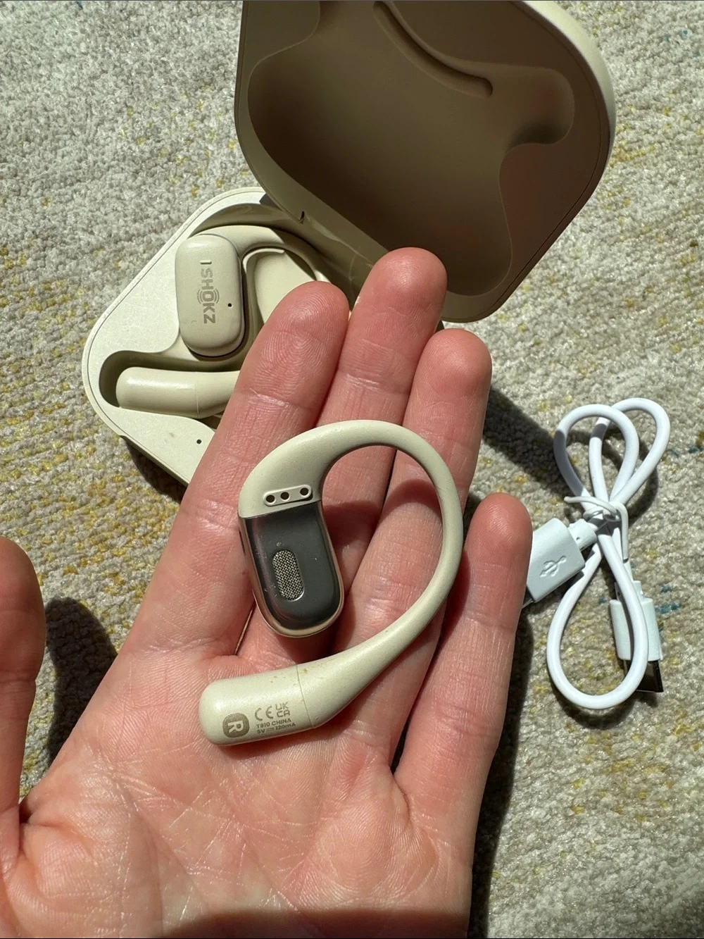 Shokz Beige Wireless Bone Conduction Headset with Charging Case